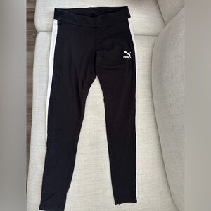 Puma Black Leggings with White Side Stripes